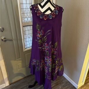 Purple Sleeveless Midi Sundress with Crew Neck